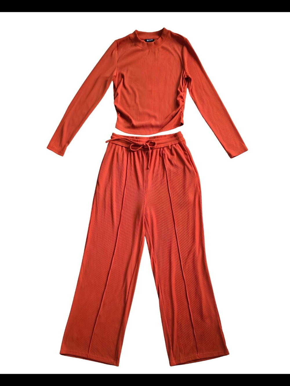 Rust Ribbed Two-Piece Lounge Set - Picture 2 of 5